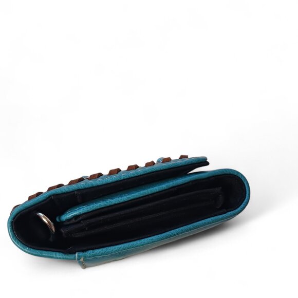 Turquoise Faux Leather Feather Arrow Convertible Wallet Clutch Crossbody - Picture 6 of 16